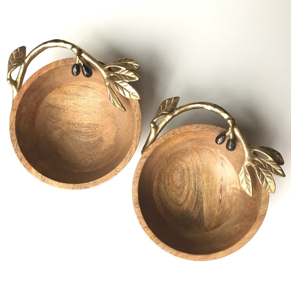 Other - Wooden Bowls with Gold Leaf & Berries Trim